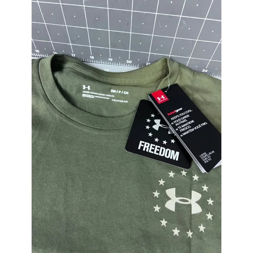 Men's Under Armour Freedom Flag Logo Tactical T Shirt NEW - Picture 3 of 7